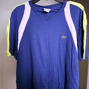 Preowned Lacoste Men’s Royal Blue Tee with White and Neon Yellow Panels Sz XXL
